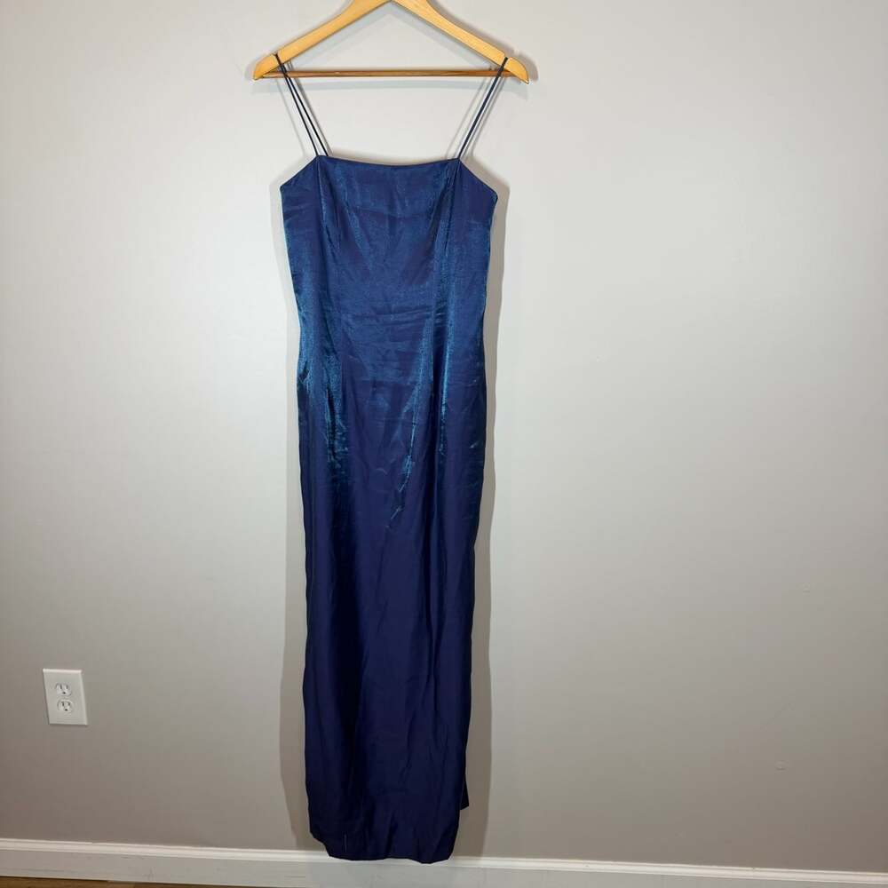 Alex Evenings Blue Shimmer Formal Gown Size 6 Spaghetti Strap Split Back